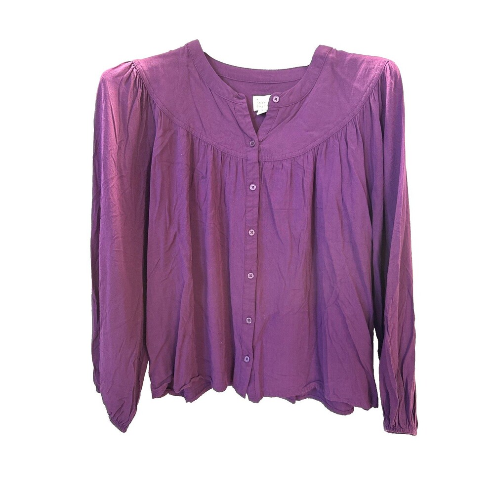 A New Day Women’s Button Front Long Sleeve Tunic Purple Comfortable - L
